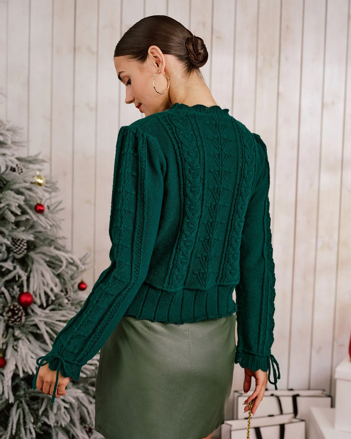 Green Scalloped Lantern Sleeve Sweater sold by rihoas product image thumbnail 2