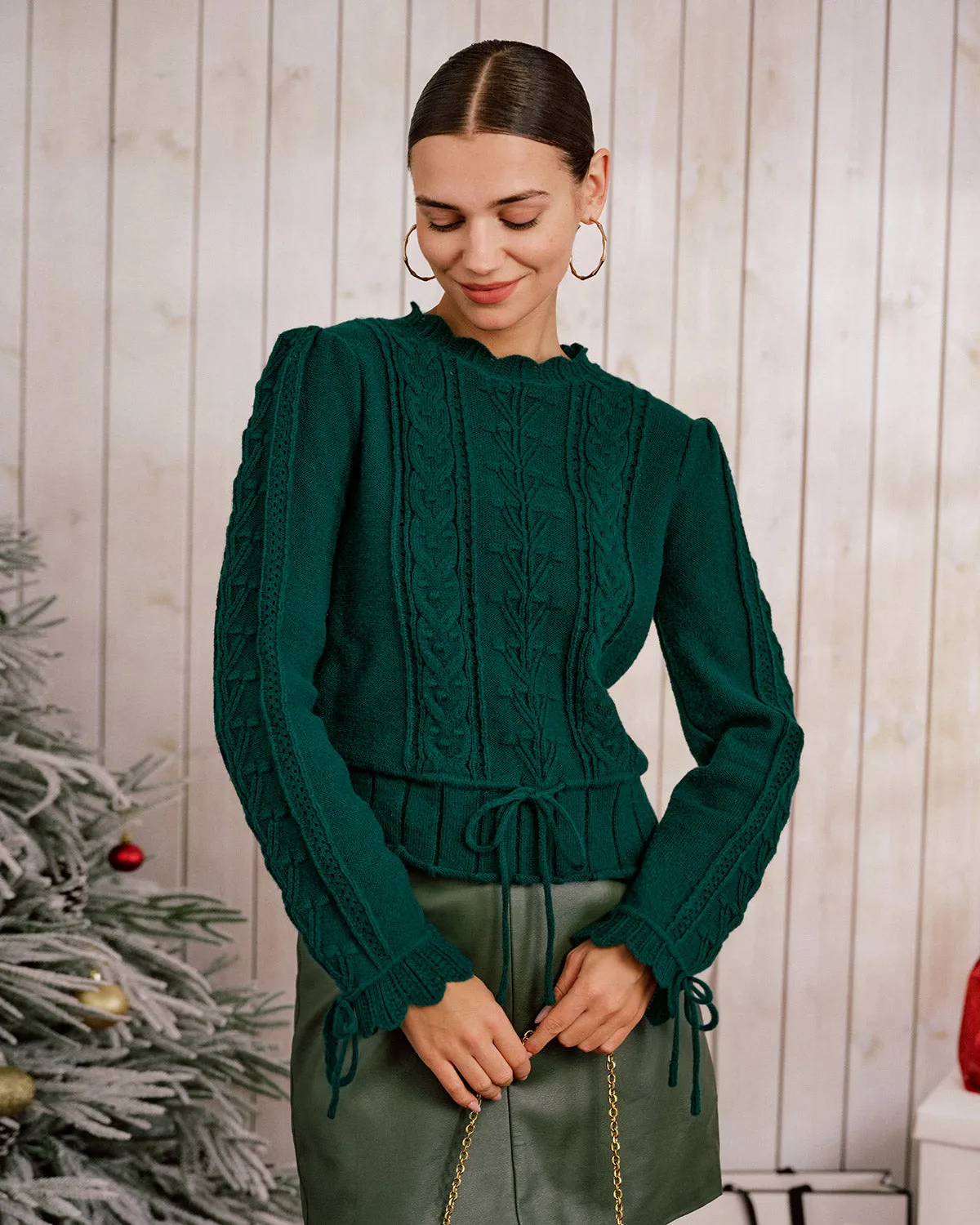 Green Scalloped Lantern Sleeve Sweater sold by rihoas