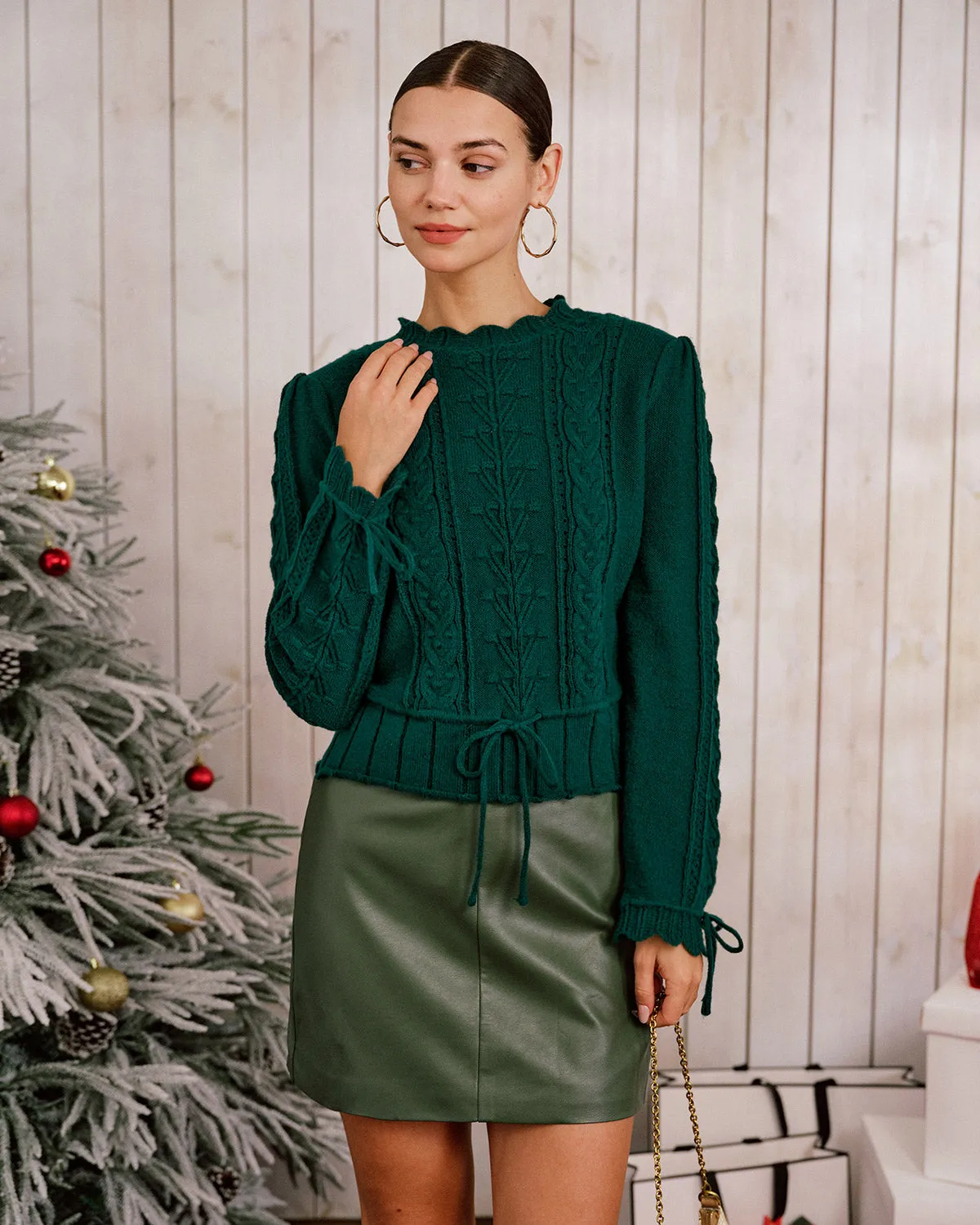Green Scalloped Lantern Sleeve Sweater sold by rihoas product image thumbnail 3