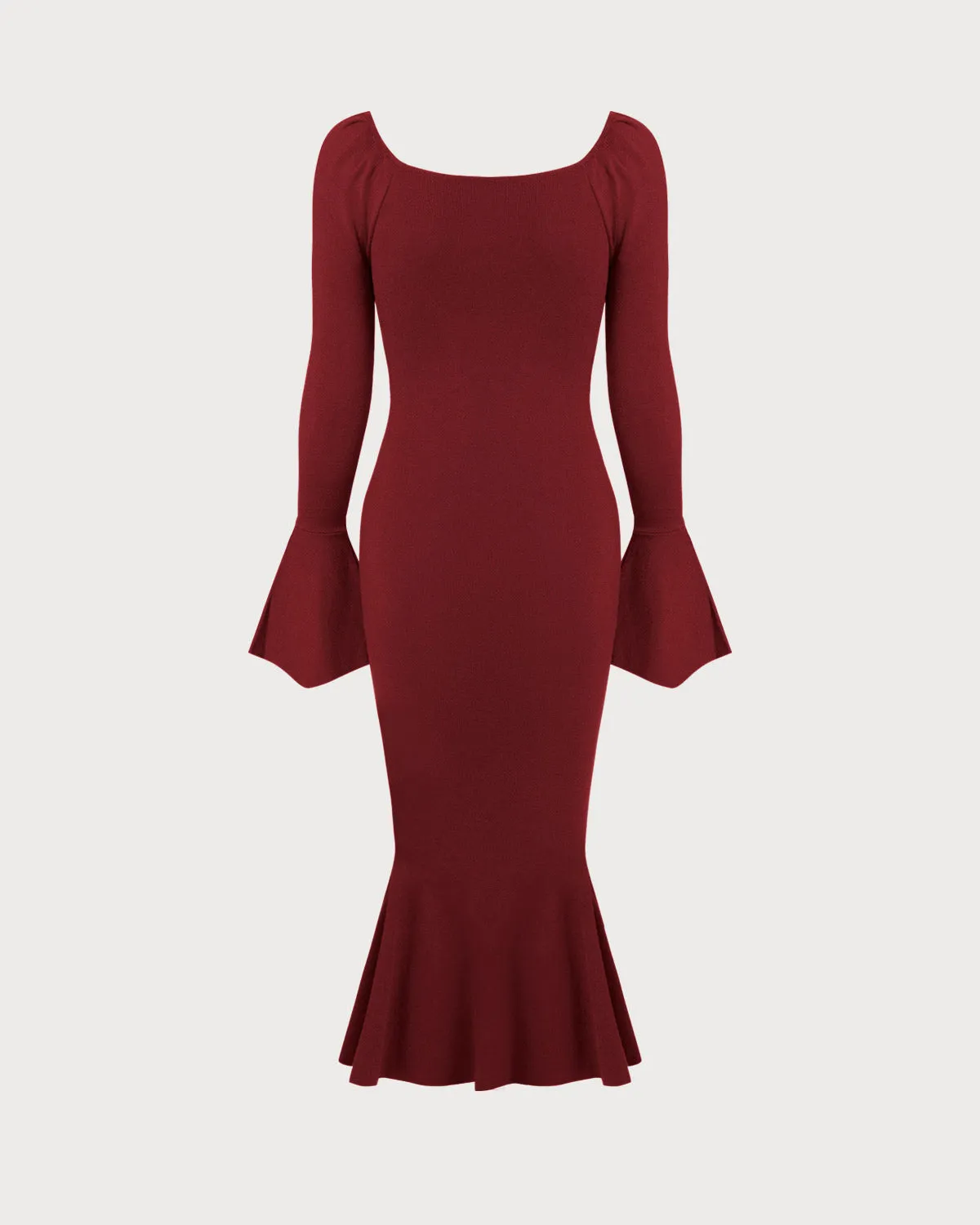 Red Square Neck Bell Sleeve Sweater Dress sold by rihoas product image thumbnail 2