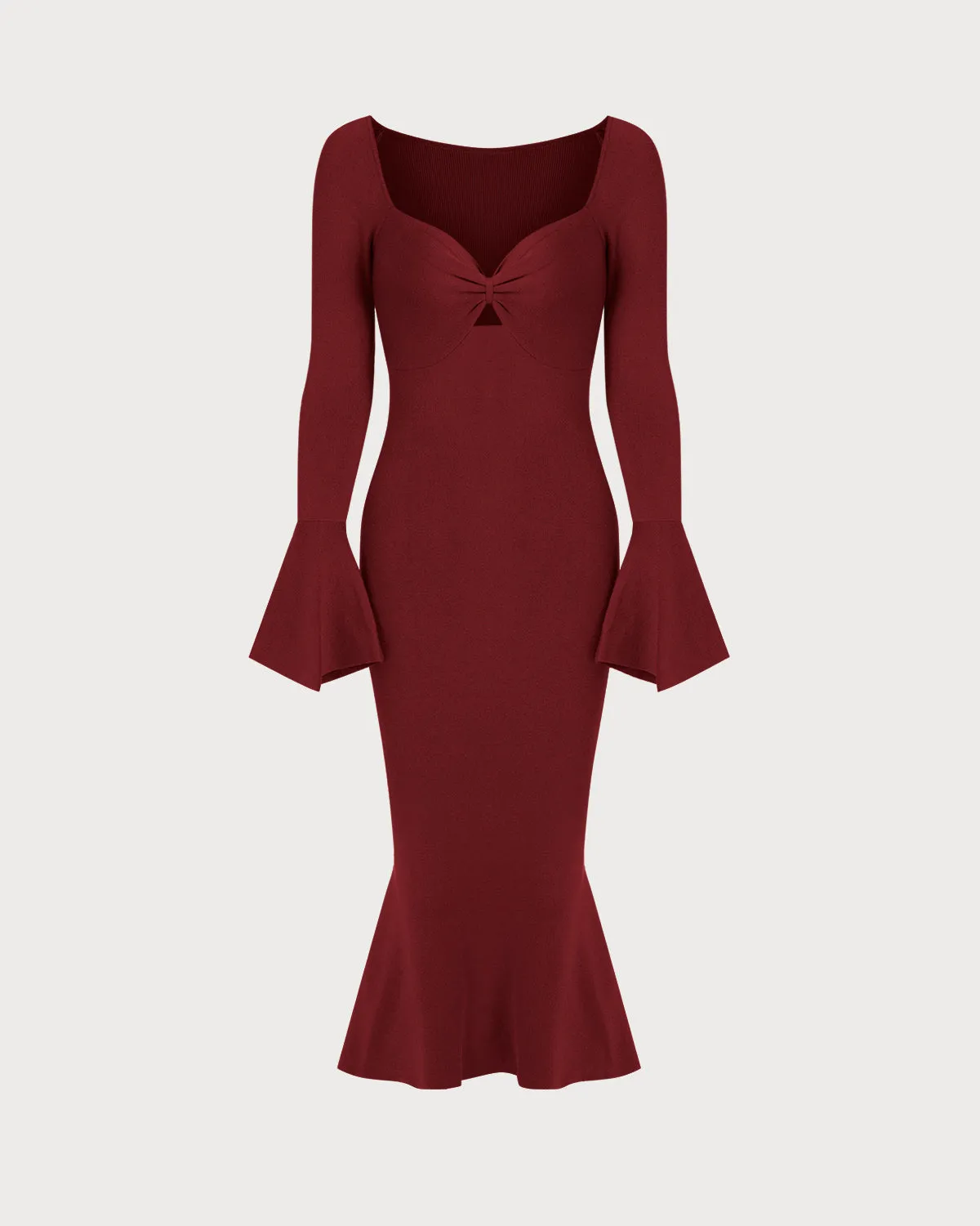 Red Square Neck Bell Sleeve Sweater Dress sold by rihoas