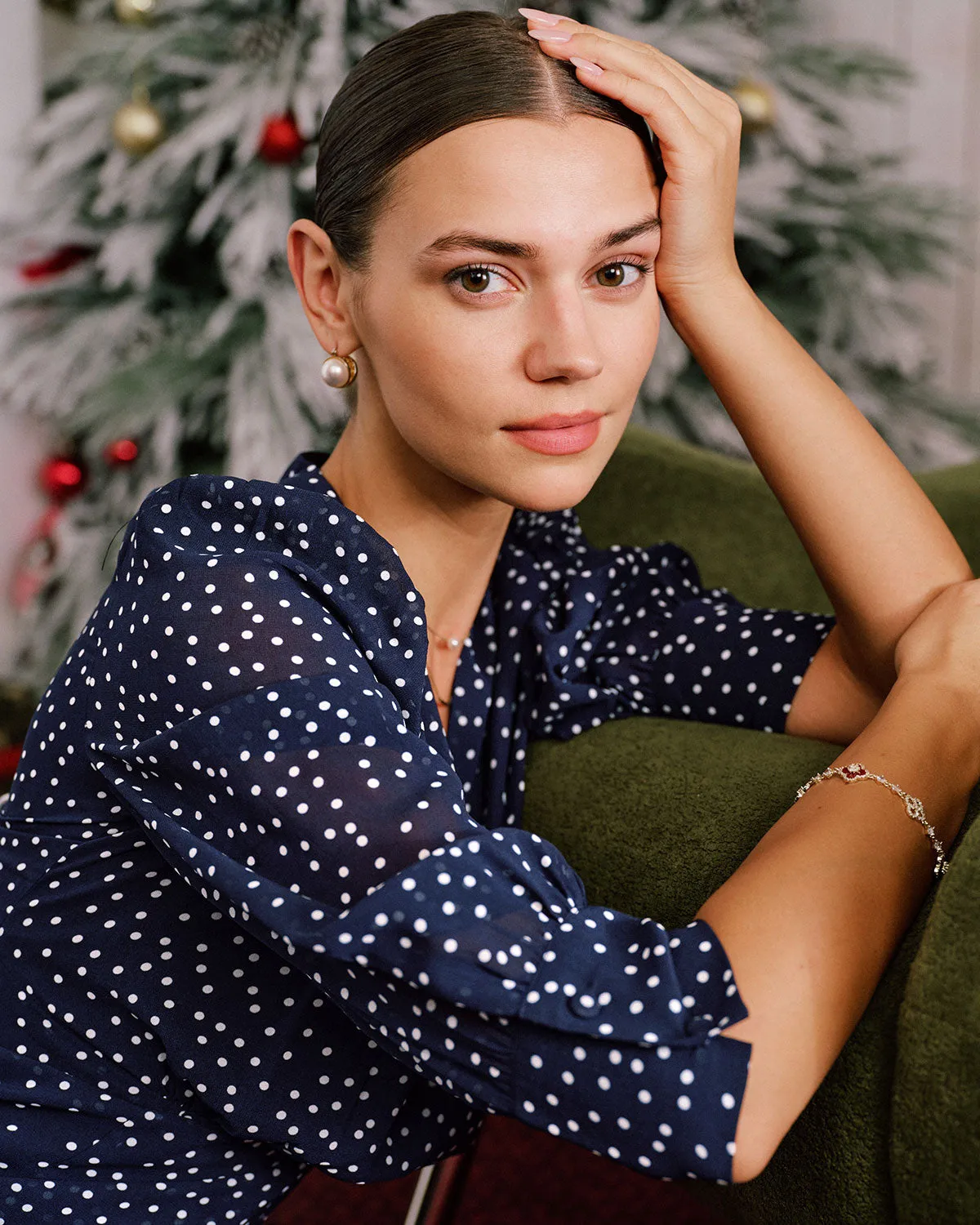 Blue Polka Dot V Neck Midi Dress sold by rihoas product image thumbnail 3