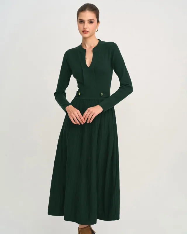 Green Round Neck A-Line Sweater Dress sold by rihoas