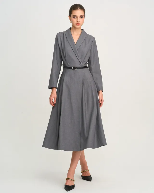 Grey Button A-Line Midi Dress sold by rihoas