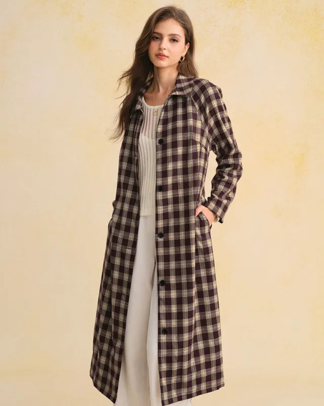 Brown Plaid Pocket Long Coat sold by rihoas
