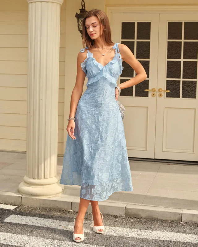 Blue Floral Ruffle Slip Maxi Dress sold by rihoas