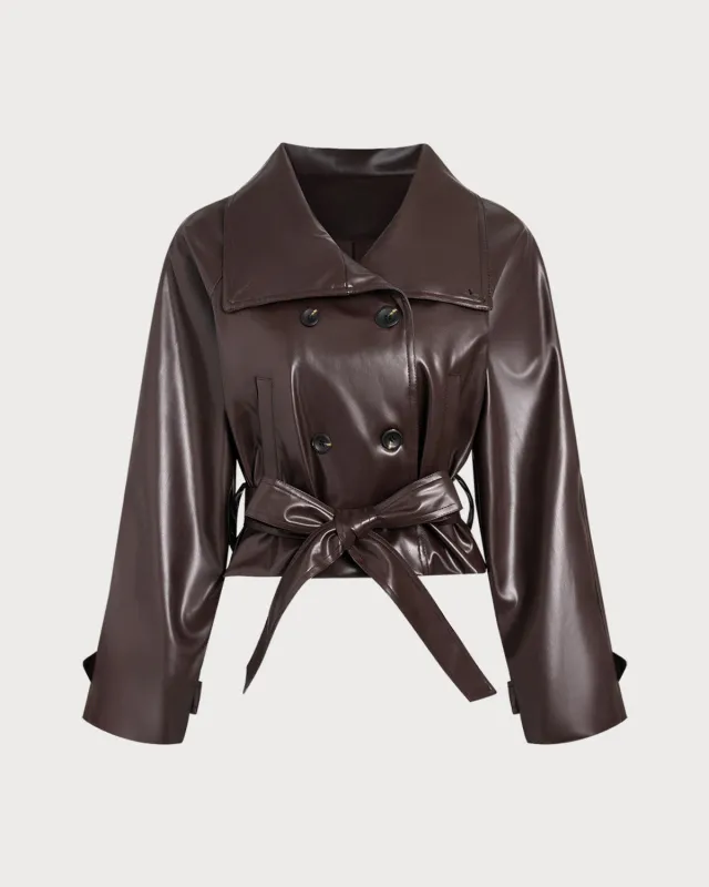 Coffee Faux Leather Jacket sold by rihoas