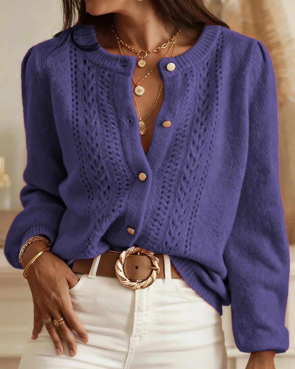 Purple Single Breasted Knit Cardigan sold by rihoas product image thumbnail 3