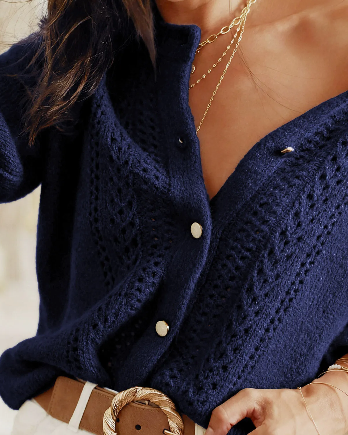 Blue Single Breasted Knit Cardigan sold by rihoas product image thumbnail 3