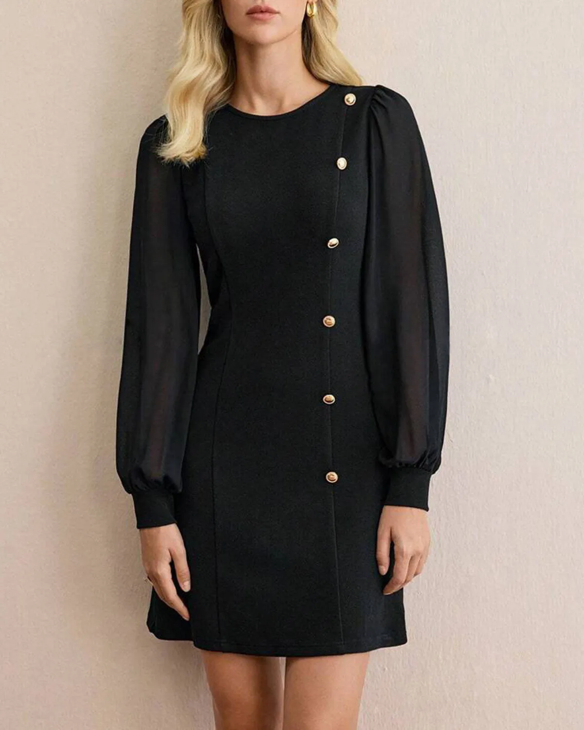 Black See Through Button Mini Dress sold by rihoas