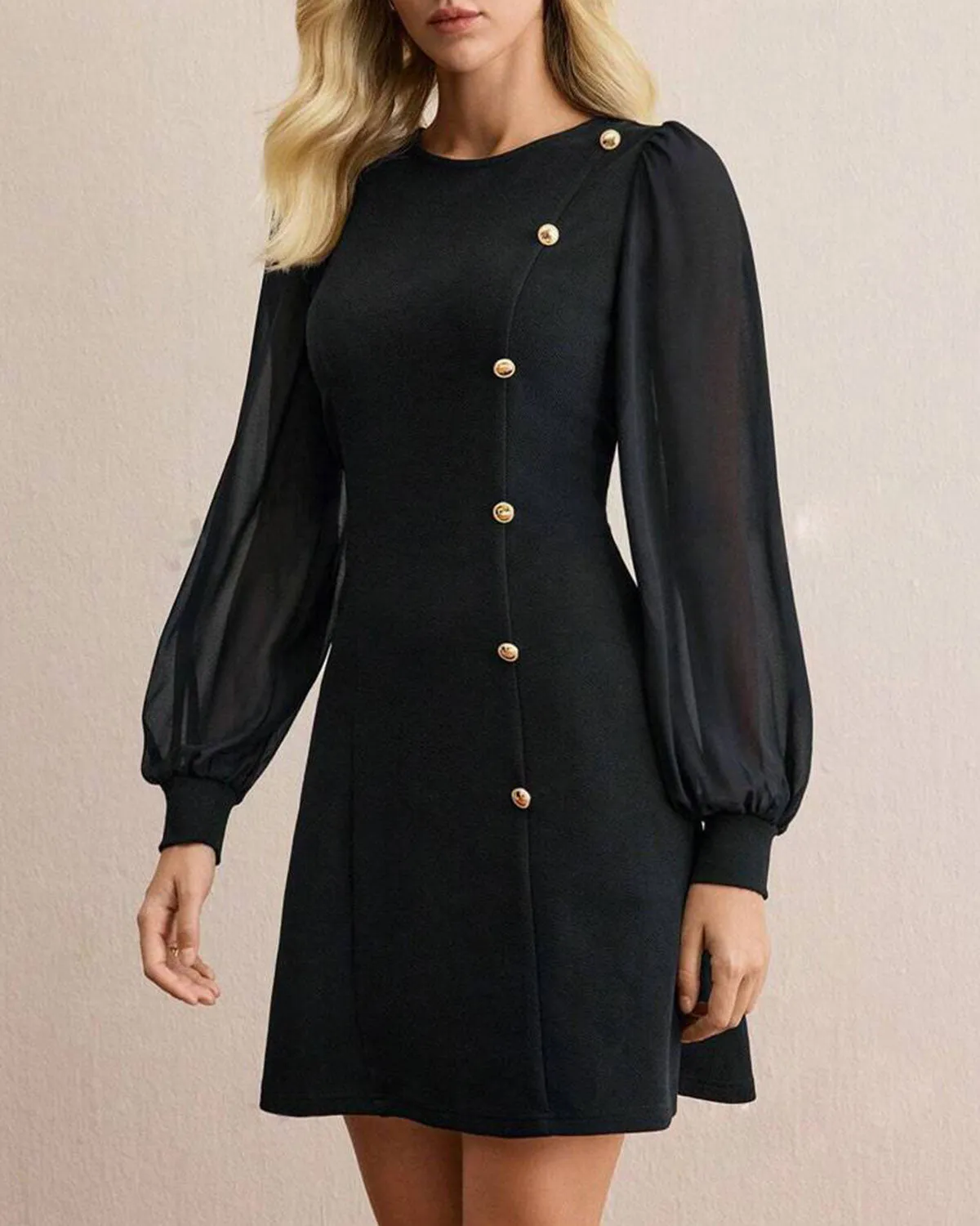 Black See Through Button Mini Dress sold by rihoas product image thumbnail 2