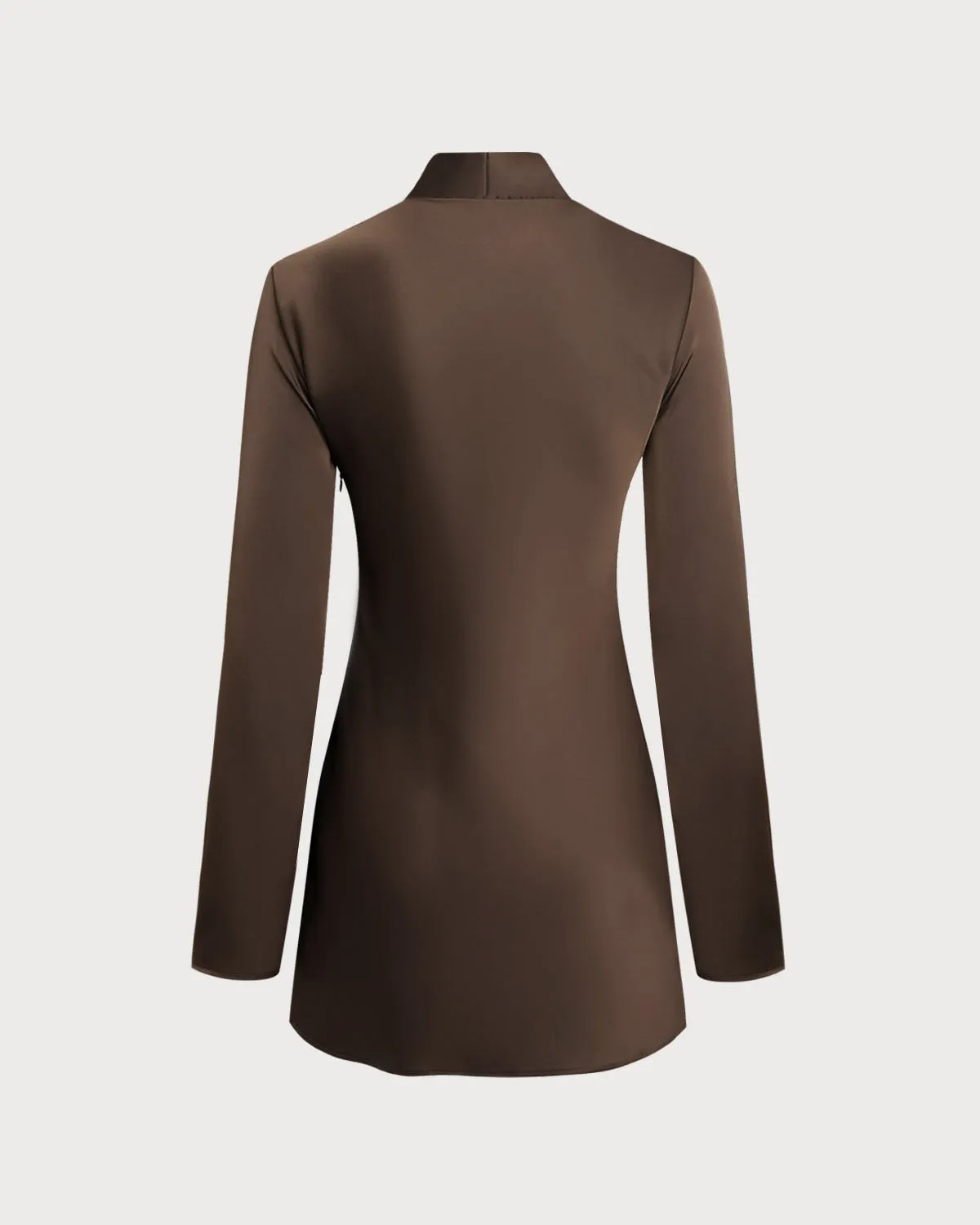 Coffee Satin Tie Neck Mini Dress sold by rihoas product image thumbnail 3