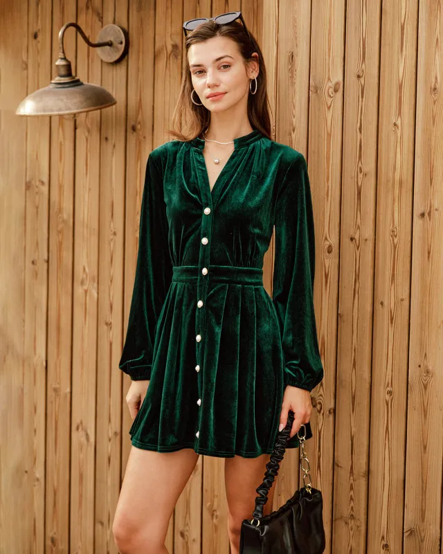 Green Velour Lantern Sleeve Mini Dress sold by rihoas