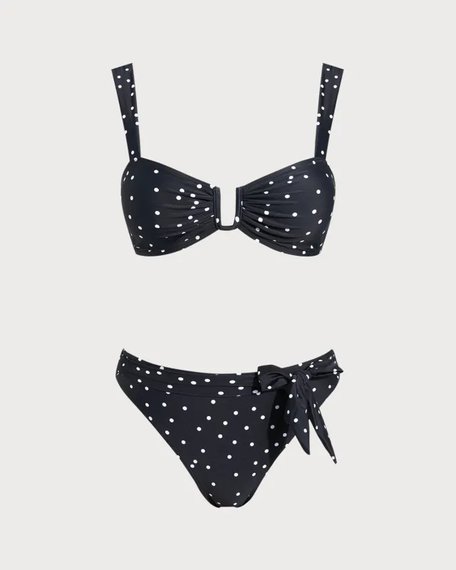 Black Polka Dots Bandeau Bikini Set sold by rihoas