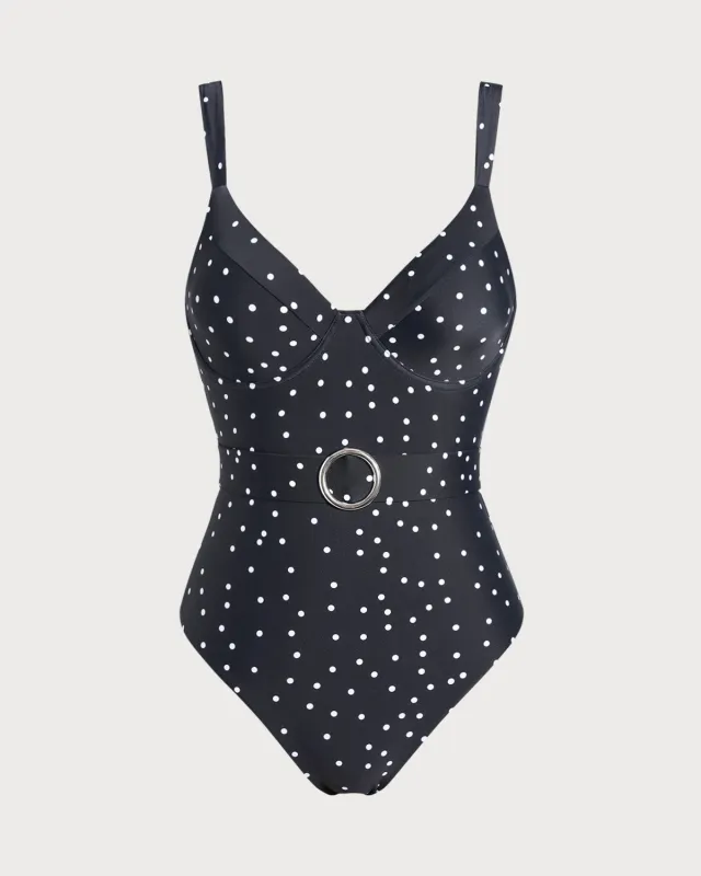 Black Polka Dots One Piece Swimwear made by rihoas