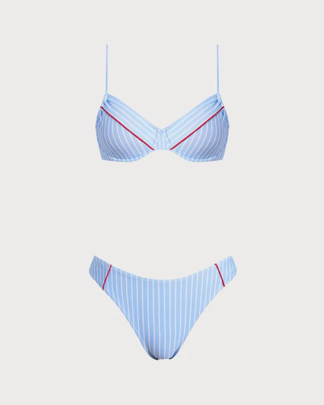 Blue Striped StripedUnderwire Bikini Set sold by rihoas