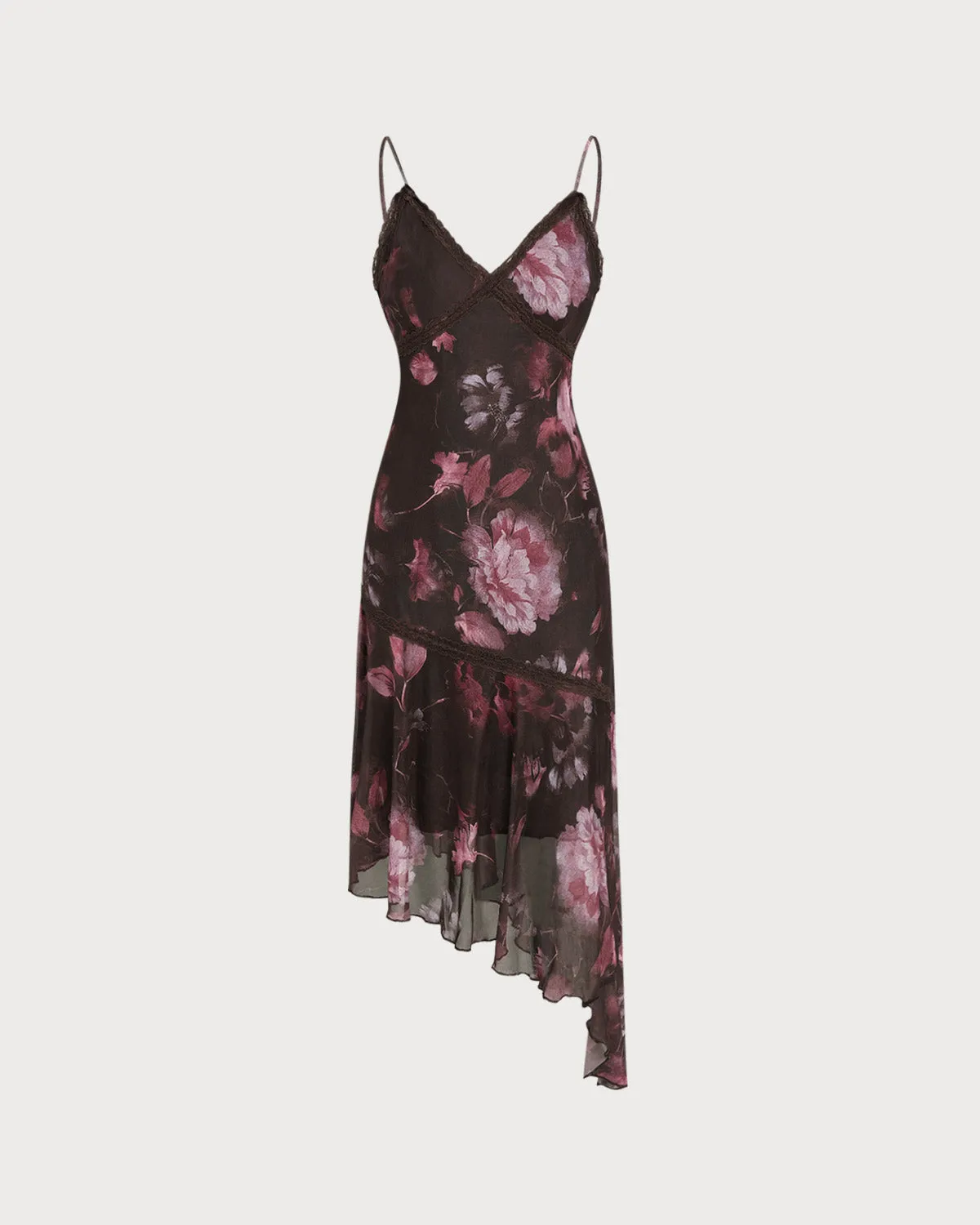 Coffee Floral A-Line Slip Midi Dress sold by rihoas