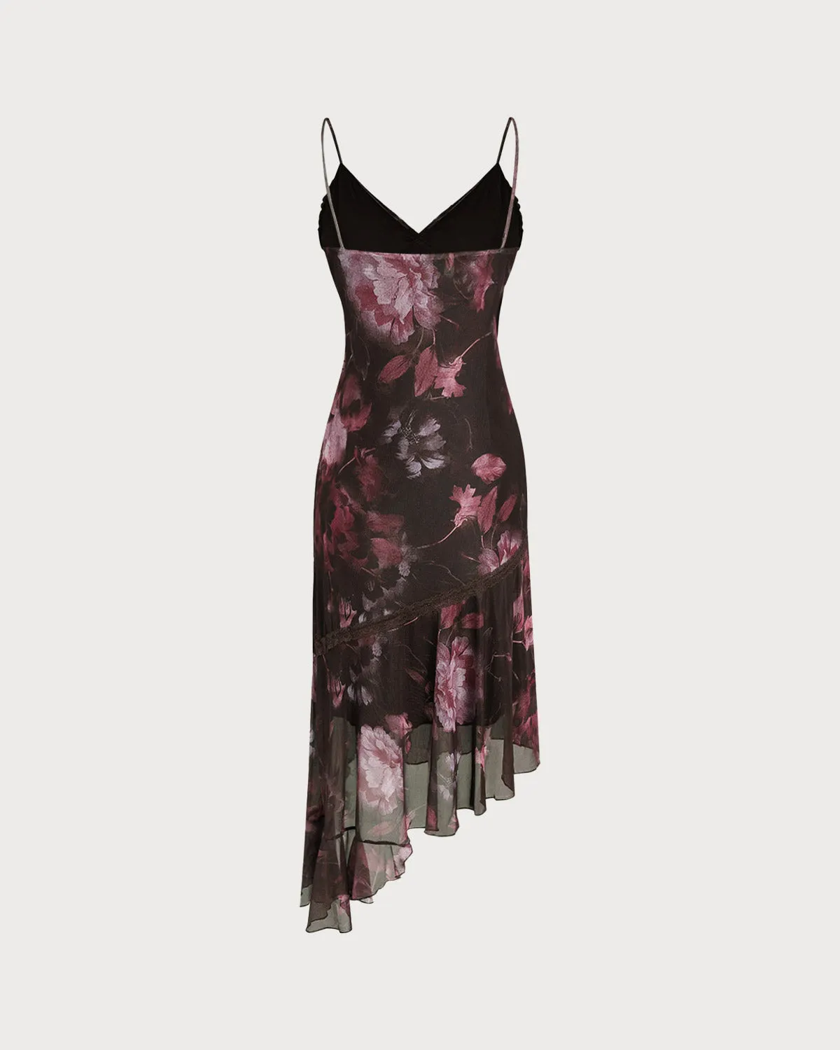 Coffee Floral A-Line Slip Midi Dress sold by rihoas product image thumbnail 2
