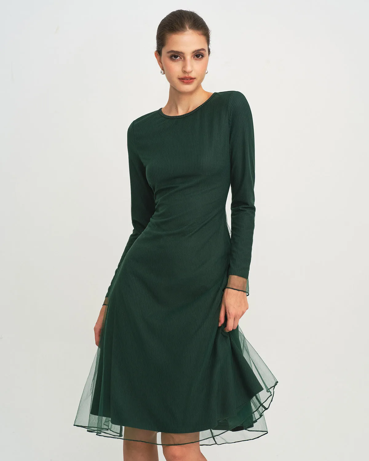 Green Round Neck Knit Mesh Midi Dress sold by rihoas