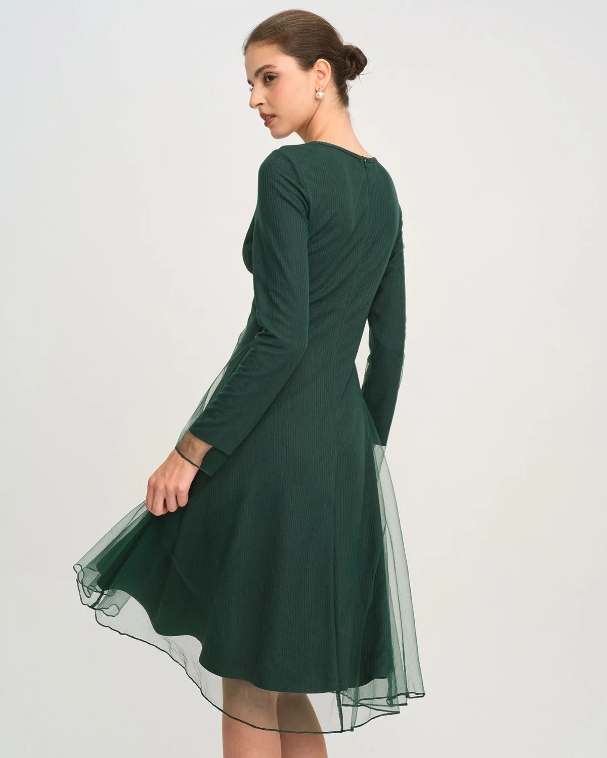 Green Round Neck Knit Mesh Midi Dress sold by rihoas product image thumbnail 3