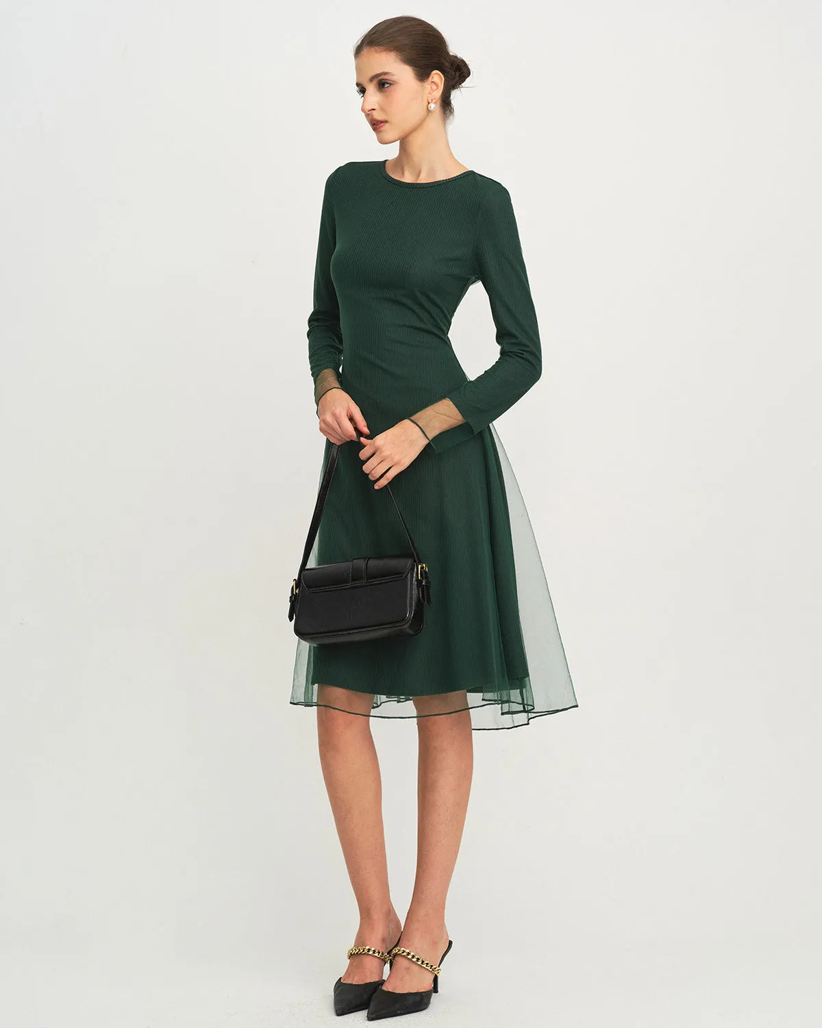 Green Round Neck Knit Mesh Midi Dress sold by rihoas product image thumbnail 5