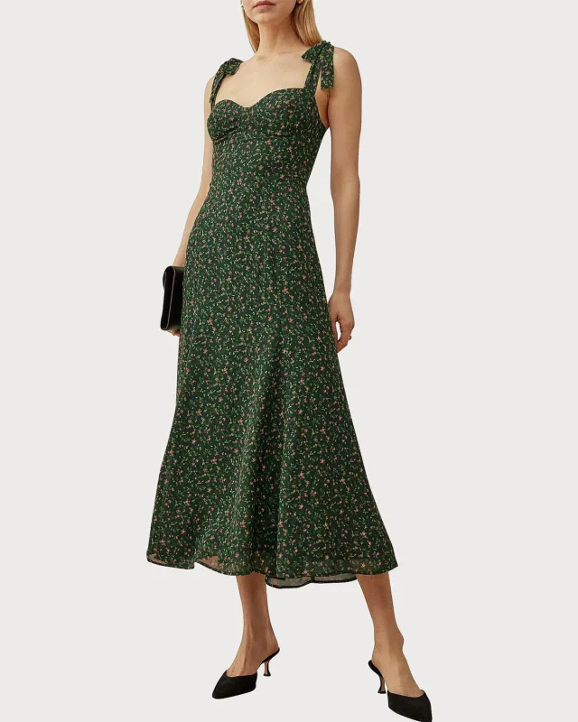 Green Floral Tie Strap Midi Dress sold by rihoas
