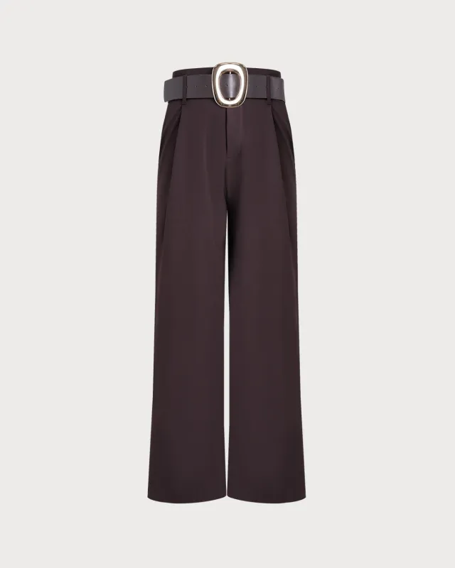 Brown Belted Straight Casual Pants sold by rihoas
