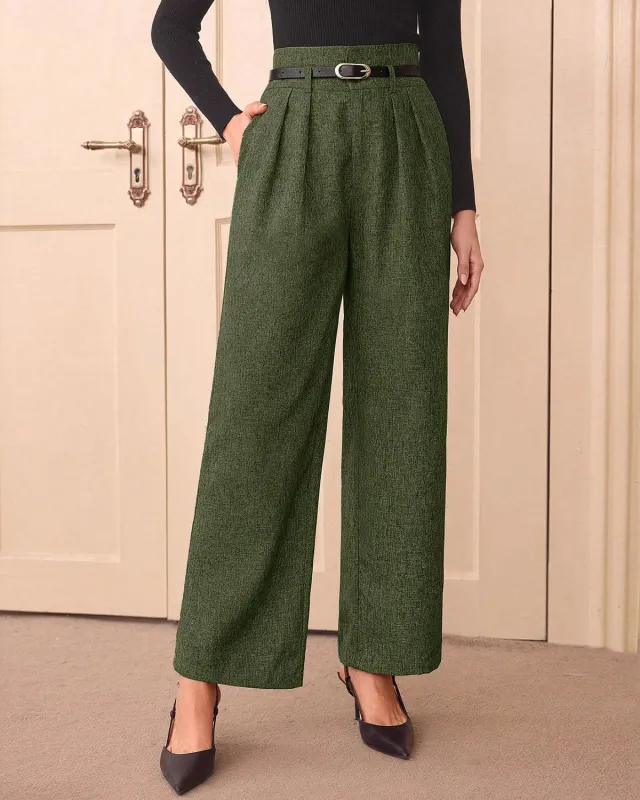 Green Belted Straight Casual Pants sold by rihoas