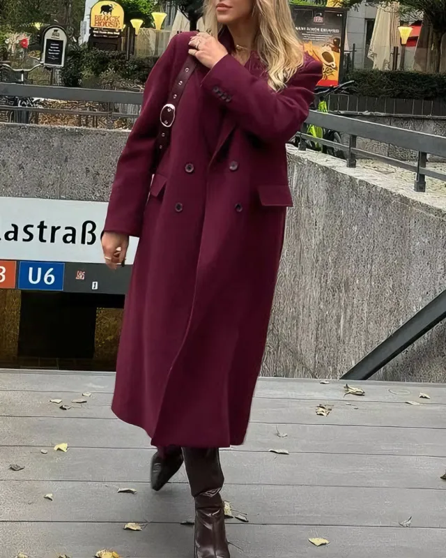 Wine Red Button Long Coat sold by rihoas