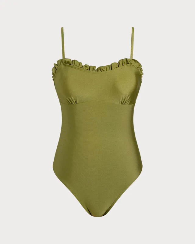 Green Ruffle Bralette One Piece Swimwear sold by rihoas