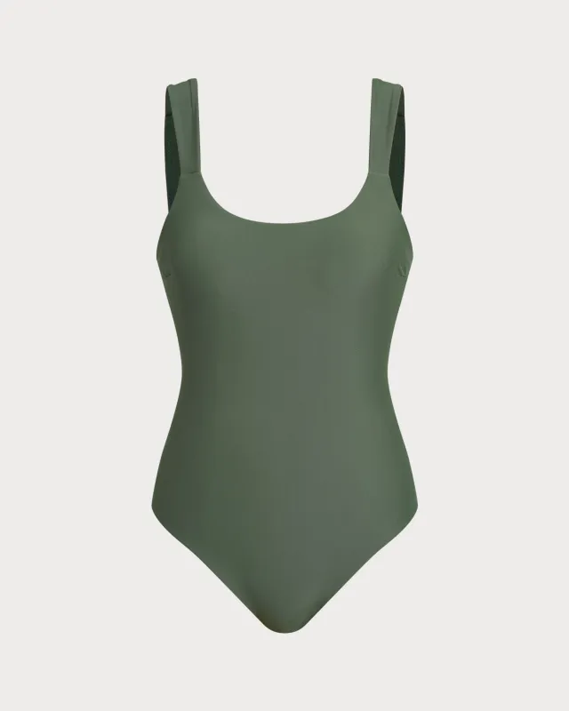 Green U Neck Tummy Control One Piece Swimwear sold by rihoas
