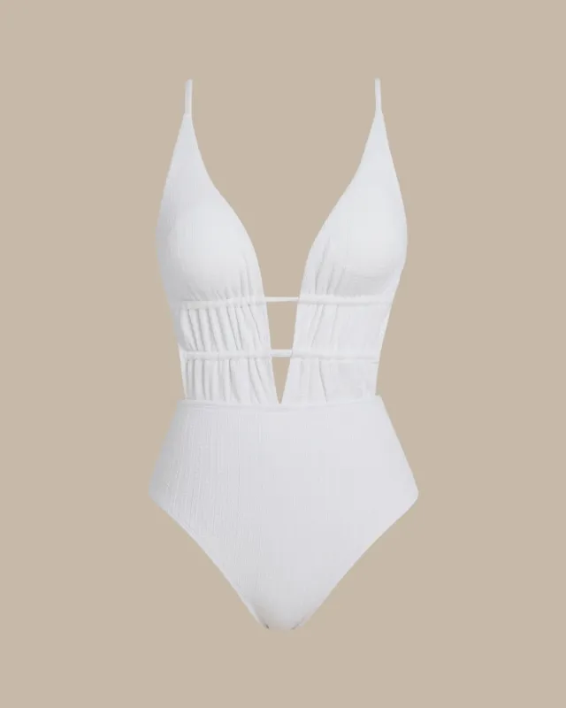 White Bralette Textured One Piece Swimwear sold by rihoas