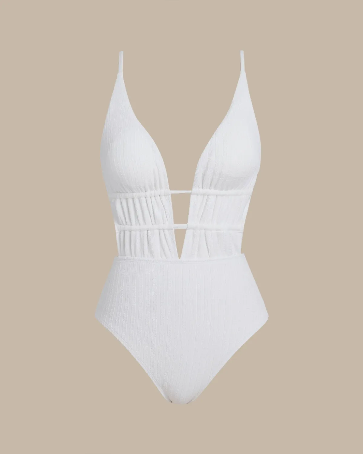 White Bralette Textured One Piece Swimwear sold by rihoas