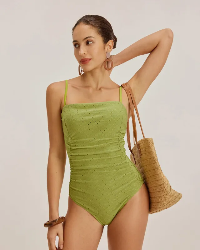 Green Jacquard Bralette One Piece Swimwear sold by rihoas