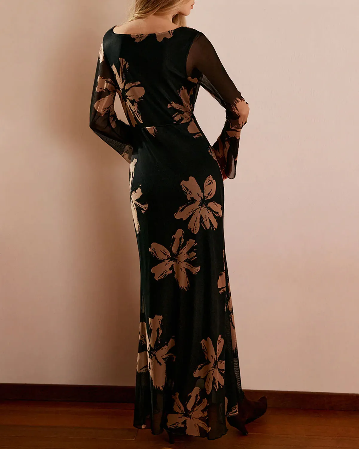 Black Floral Cowl Neck Maxi Dress sold by rihoas product image thumbnail 5