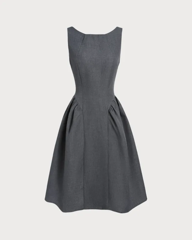 Grey Boat Neck Sleeveless Midi Dress sold by rihoas