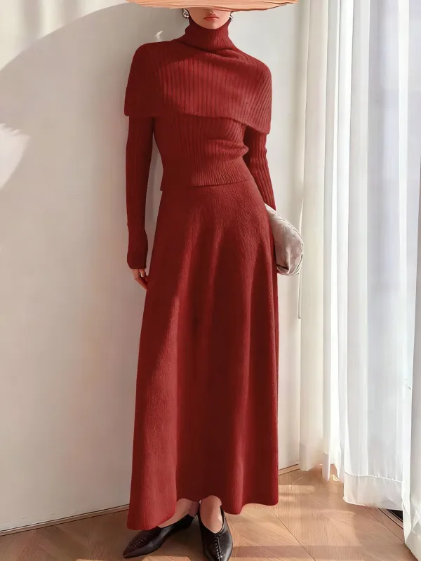 Red Knit Two-Piece Skirt Set sold by rihoas