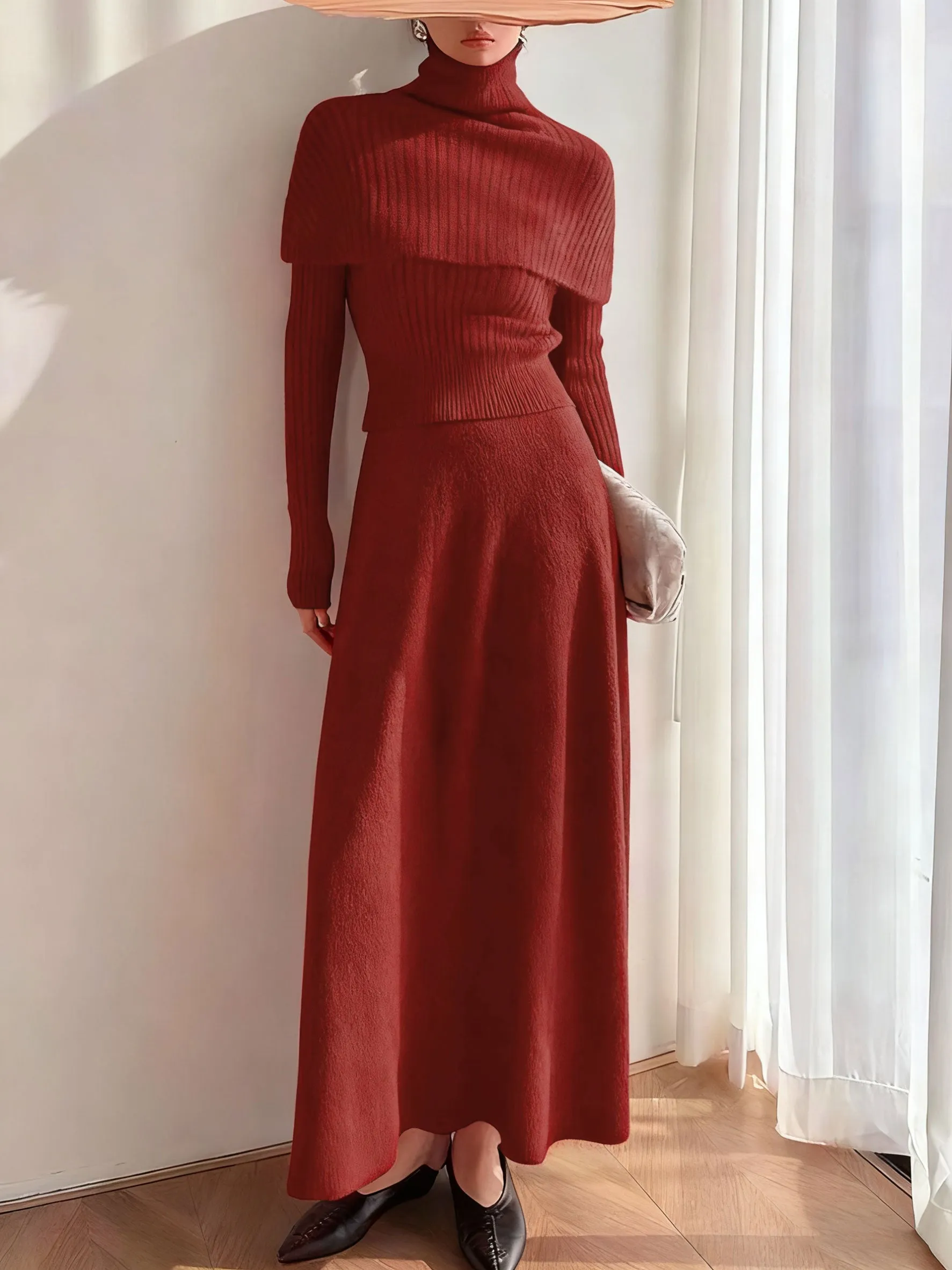 Red Knit Two-Piece Skirt Set sold by rihoas