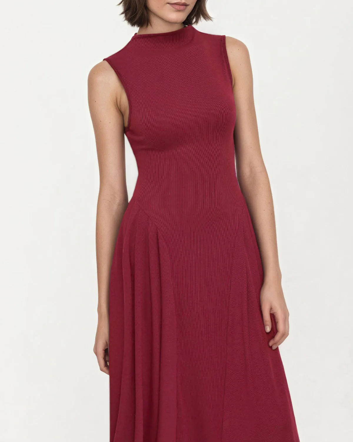 Wine Red A-Line Sleeveless Midi Dress sold by rihoas product image thumbnail 2