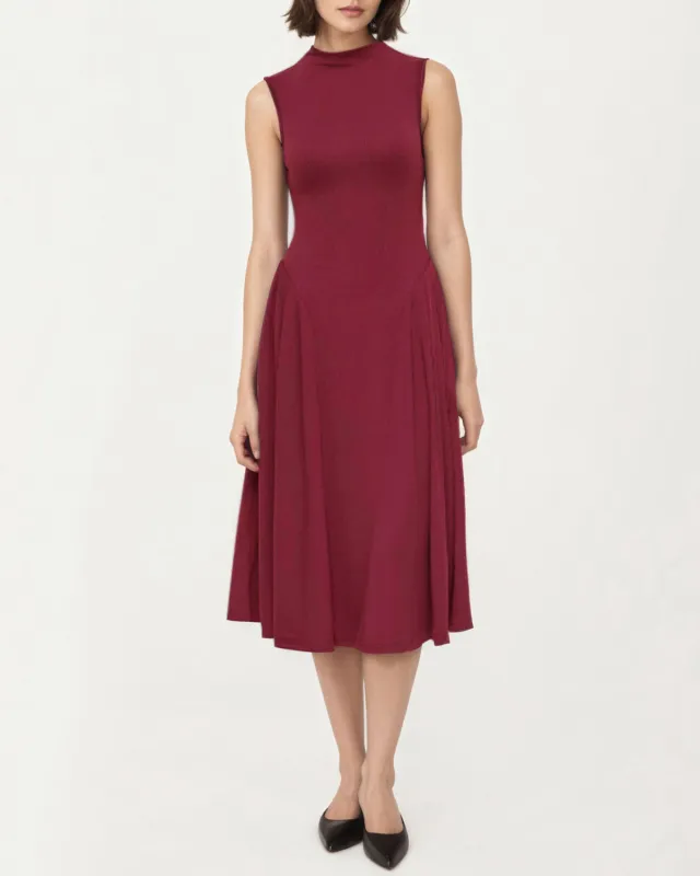 Wine Red A-Line Sleeveless Midi Dress sold by rihoas
