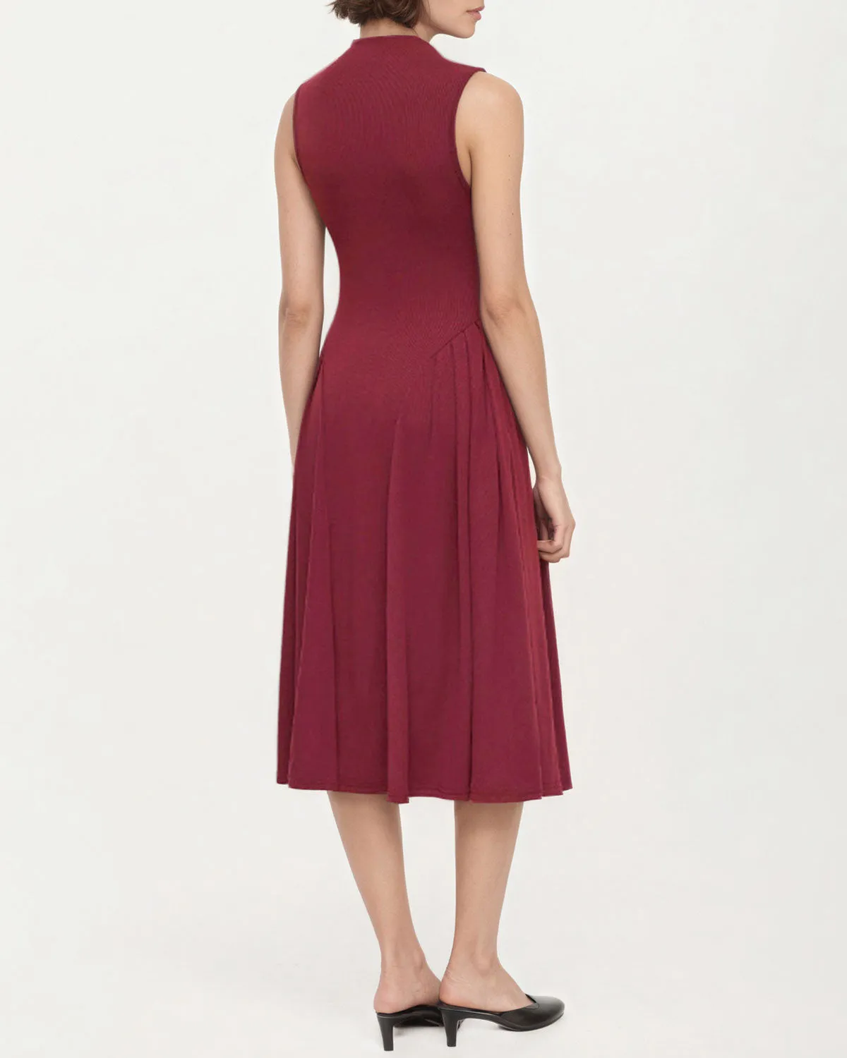 Wine Red A-Line Sleeveless Midi Dress sold by rihoas product image thumbnail 4