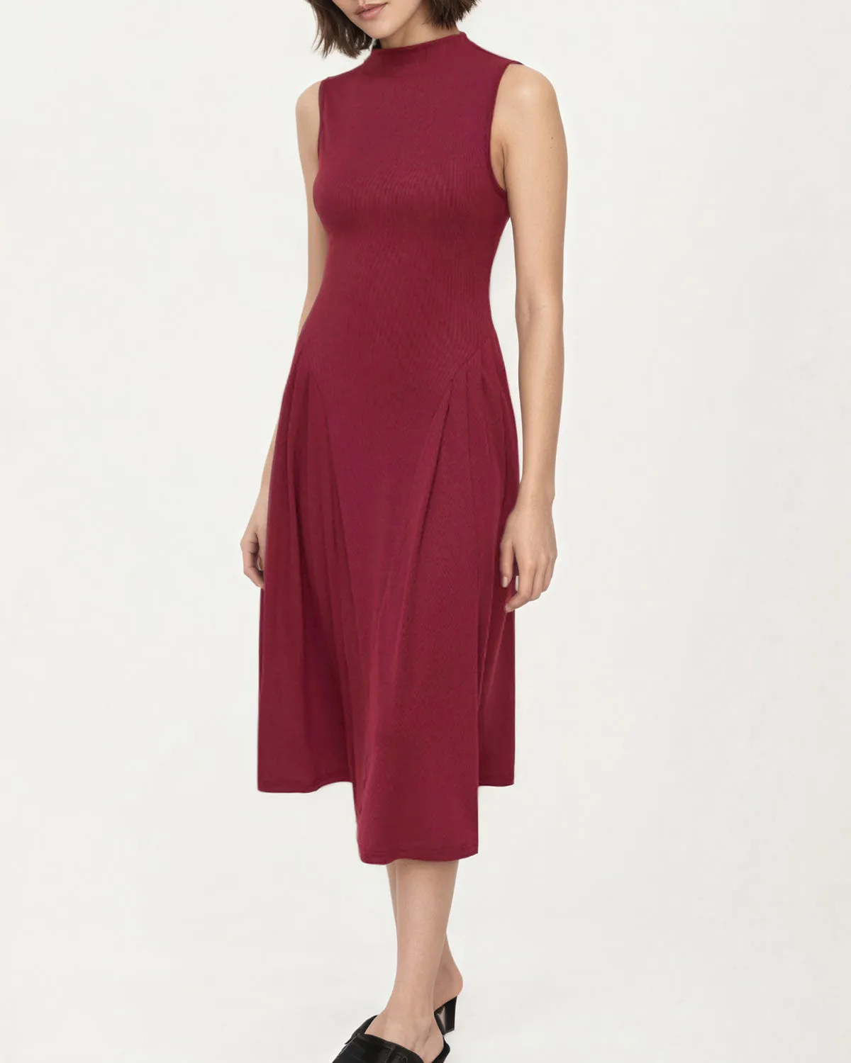 Wine Red A-Line Sleeveless Midi Dress sold by rihoas product image thumbnail 3