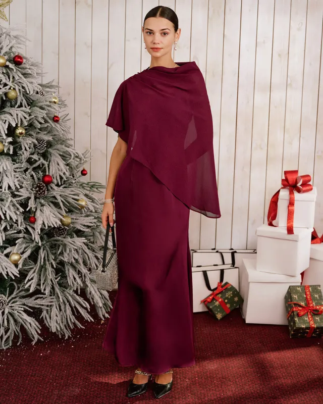 Wine Red Shawl Maxi Dress sold by rihoas