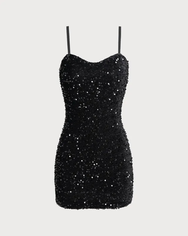 Black Sequins Slip Mini Dress sold by rihoas