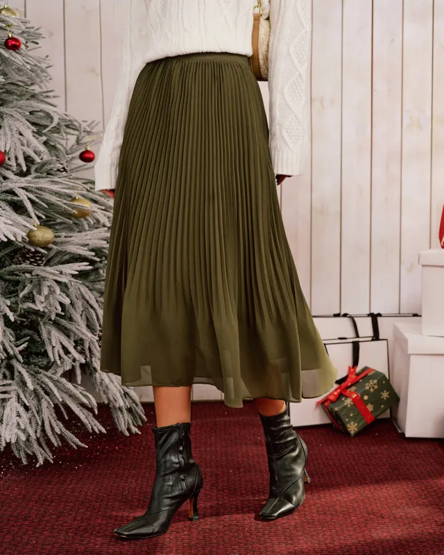 Green Chiffon A-Line Midi Skirt sold by rihoas