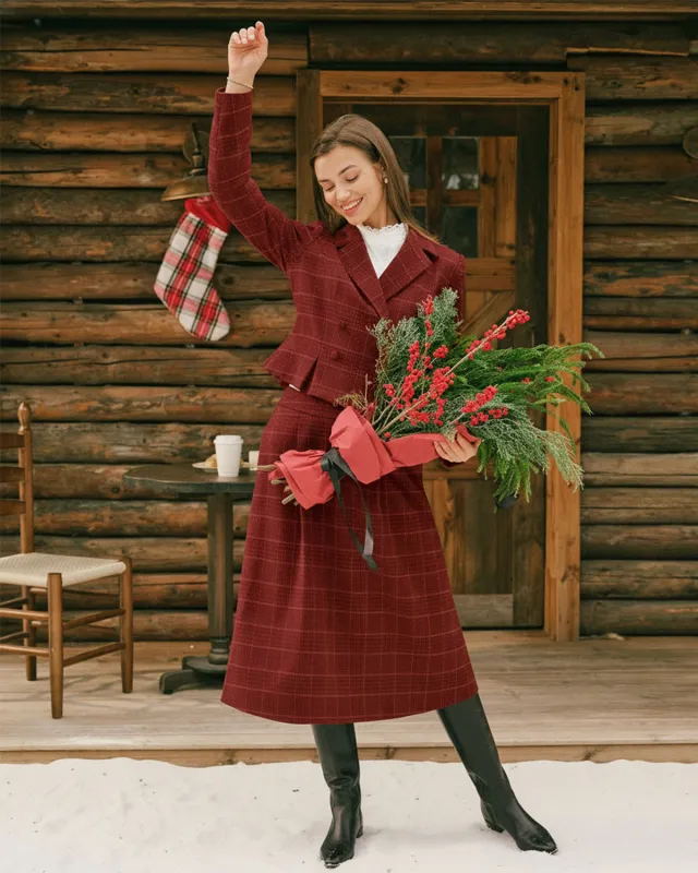 Red Plaid A-Line Midi Skirt sold by rihoas