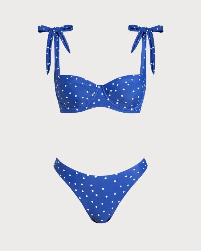 Blue Bowknot Polka Dot Underwire Bikini Sets sold by rihoas