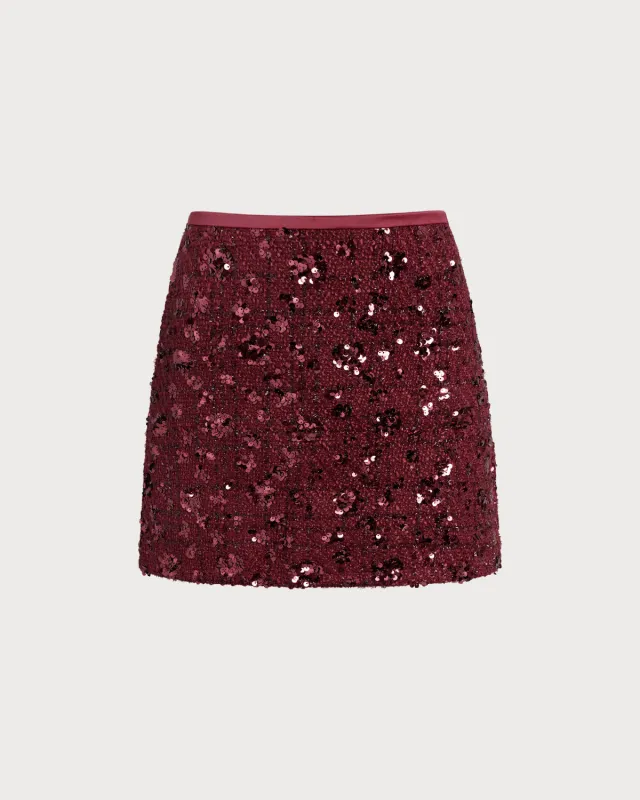 Wine Red Sequins A-Line Mini Skirt sold by rihoas