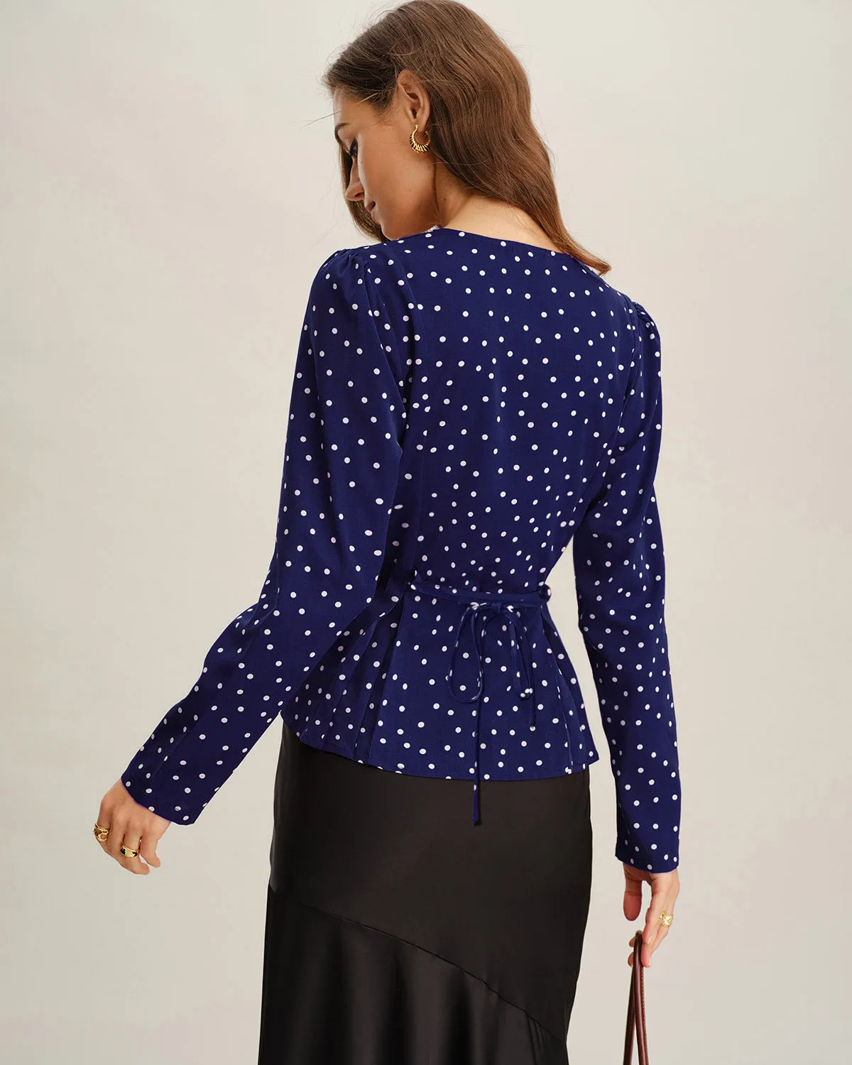Navy Polka Dot V Neck Shirt sold by rihoas product image thumbnail 3