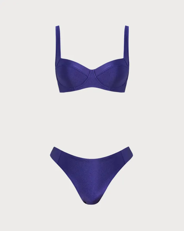 Navy Sweetheart Neck Underwire Bikini Sets sold by rihoas
